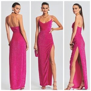 Retrofete KATYA sequin maxi dress drape gown - hot pink - size XS - with tags